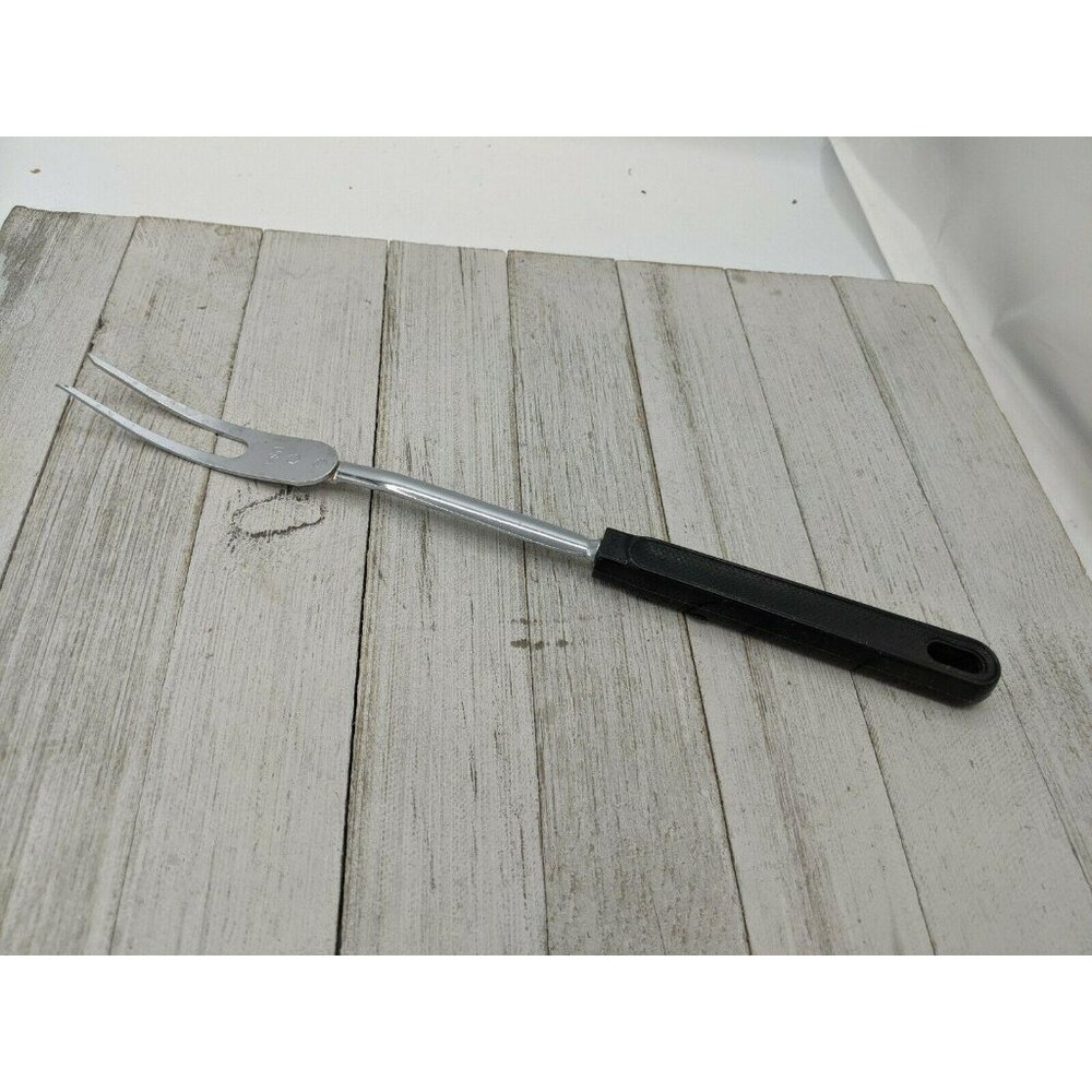 Vintage EKCO Chromium Solid Meat Utility Fork Black Handle 12"